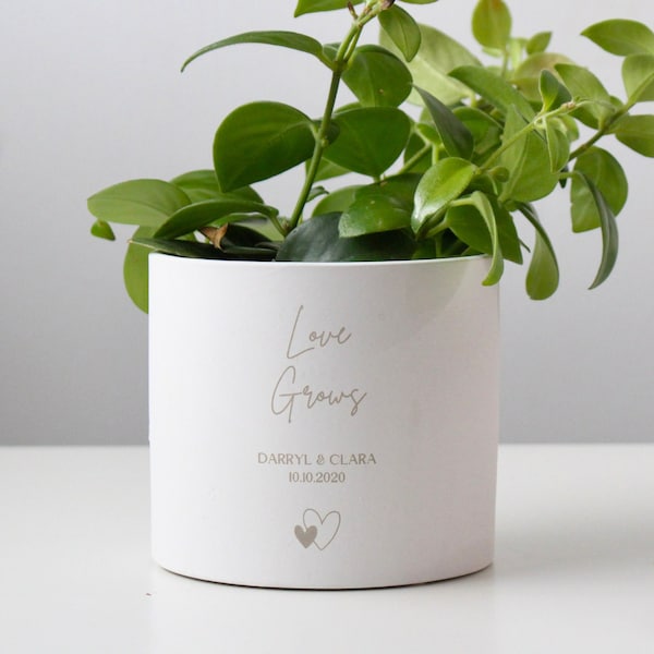 Love Grows Personalized Planter Pot Engraved | Engagement, Wedding, Anniversary Gift