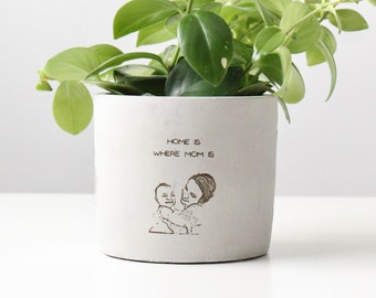 Home Is Where Mom Is Concrete Planter Pot | Christmas Gift for Mom | Mother's Day Gifts