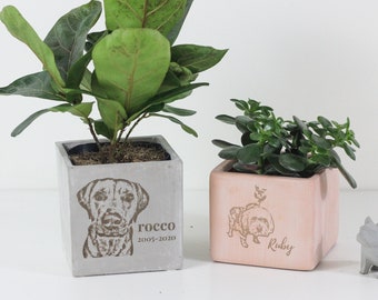 Cadeau personnalisé pour chiens et animaux de compagnie | Pot de fleurs cube personnalisé gravé