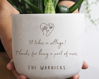 Personalized Thank You Planter | Gift for Teacher, Nanny, Caregiver, or Neighbor | It Takes a Village Plant Pot