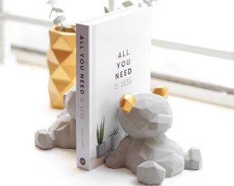 CLOSEOUT SALE | Cute Concrete Bear Bookend for Nurseries and Kids Bedroom Decor in Rose Gold White Black and Silver