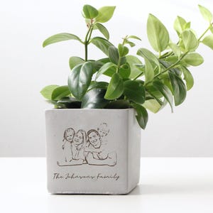Personalized Family Photo on Planter Pot, Custom Succulent Concrete Pot Home Decor, Housewarming Gift, Plant Lover Engraved Gifts