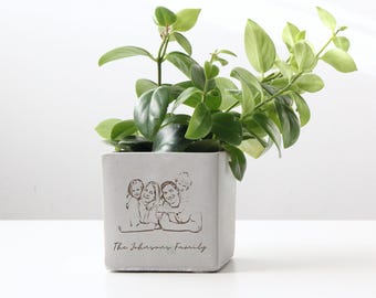 Foto familiar personalizada en maceta, maceta de hormigón personalizada para suculentas, decoración del hogar, regalo de inauguración de casa, regalos grabados para amantes de las plantas