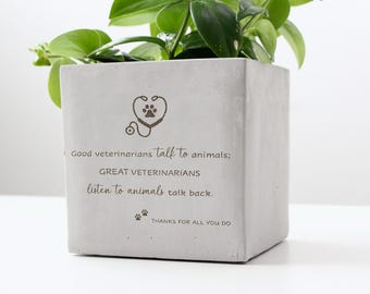 Personalized Veterinarian Appreciation Gift Planter | Custom Engraved Pot with Animal Quote | Thank You Gift for Vet or Veterinary Clinic