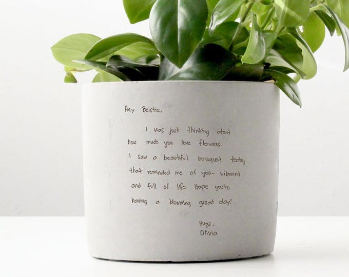 Personalized Handwriting Message Birthday Gift Keepsake , Custom Actual Hand Written Message Planter Pot