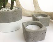 Kleine Beton (Teelicht) Kerze Teelichthalter - weiß, Gold und schlichte Beton