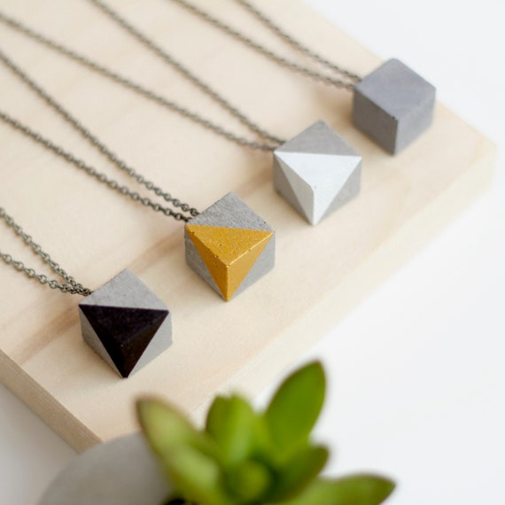 Twisted Rectangle Style Minimalist Concrete Pendant Urban Jewelry Unisex Jewelry