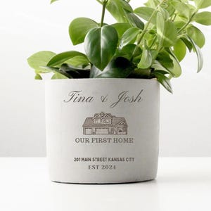 Personalized Home Address Engraved Planter Pot, Custom Housewarming Gift, New Home Gift for Couples, Realtor Closing Gift, Home Owner Gift