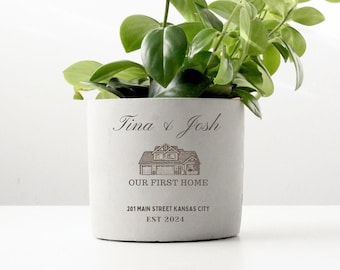 Personalized Home Address Engraved Planter Pot, Custom Housewarming Gift, New Home Gift for Couples, Realtor Closing Gift, Home Owner Gift