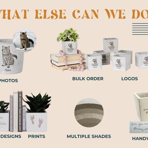 The image is a collage of various items, including a cat mug, potted plants, books, and other decorative objects.