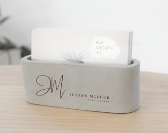 Customized Business Card Holder For Real Estate Agent Gift, Logo Business Card Holder, Personalized Real Estate Office Cement Card Holder