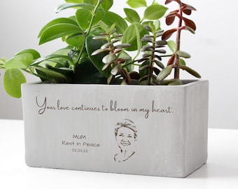 Personalized Memorial Gift for Loss Of Mother, Custom Engraved Photo On Planter Pot, Remembrance Sympathy Gift Loss, Bereavement Gift