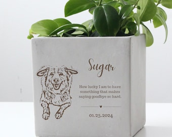 Personalized Pet Memorial Grave Decoration, Custom Photo Engraved Planter Pot Keepsake, Cat Owner Remembrance Gift, Dog Owner Sympathy Gift