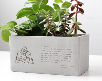 Personalized Memorial Gift for Loss of Grandma, Custom Handwriting Engraved Photo On Planter Pot, Remembrance Sympathy Gift Bereavement Gift