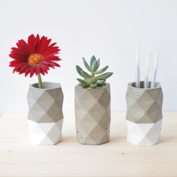 Geometric Concrete Flower Vase Concrete Pencil Holder Etsy
