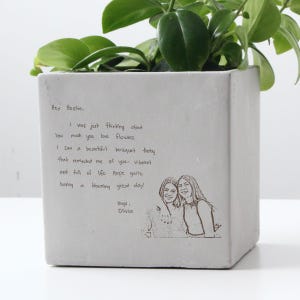 Personalized Bestie Handwriting Gift, Custom Name & Photo Engraved Planter Pot, Christmas Gift For Best Friend, Plant Lovers Birthday Gift