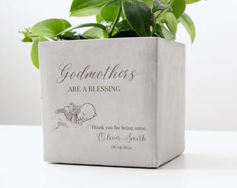 Personalized Godmother Gift, Custom Engraved Planter Pot, Plant Lover Godmother Birthday Gift, Baptism Souvenir