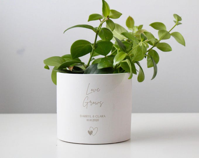 Love Grows Personalized Planter Pot Engraved | Engagement, Wedding, Anniversary Gift