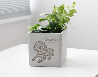Custom Dogs and Pets Personalized Photo Gift | Engraved Memorial Cat Planter Pot