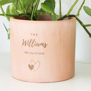 Pot de fleur rose fard à joues personnalisé | Jardinière en terre cuite gravée