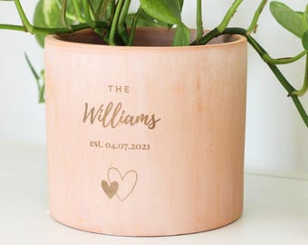 Pot de fleur rose fard à joues personnalisé | Jardinière en terre cuite gravée