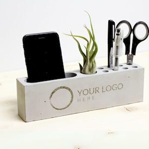 Personalized Concrete Desk Organizer, Custom Engraved Cement Docking Station, Custom Gift for Dad, Phone Stand, Personalized Gift for Men