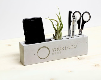 Personalized Concrete Desk Organizer, Custom Engraved Cement Docking Station, Custom Gift for Dad, Phone Stand, Personalized Gift for Men