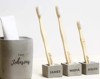 Personalized Toothbrush Holder, Custom Bathroom Concrete Set