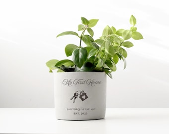 Personalized First Home Planter | Custom Engraved New Home Gift with Address & Year | Housewarming Gift for New Homeowners