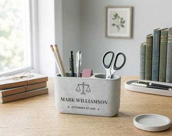 Personalized Lawyer Concrete Pen Holder, Custom Name Desk Organizer, Engraved Office Desk Decor, Attorney Desk Accessory, Gift for Lawyer