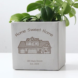 Personalized Home Address Engraved Planter Pot, Custom Housewarming Gift, New Home Gift for Couples, Realtor Closing Gift, Home Owner Gift