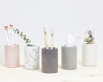 CLOSEOUT SALE | Concrete Pen Holder Cylinder | Cement Flower Vase | Makeup Brush Holder | Desk Organizer