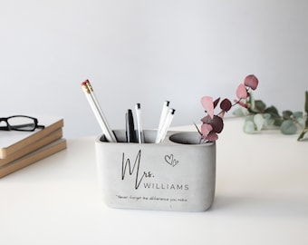 Personalized Concrete Pen Holder, Teachers Pen Holder, Custom Name Desk Organizer, Teacher Gift, Classroom Desk Decor, Pencil Holder