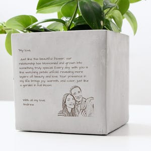 Personalized Girlfriend Gift, Custom Photo Engraved Planter Pot, Christmas Gift For Wife, Fiancée Birthday Gift , Anniversary Gift For Her