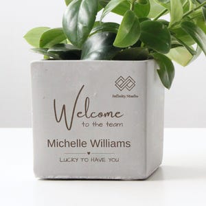 Gepersonaliseerde relatiegeschenken voor nieuwe medewerker, Welcome To The Team-cadeau, gegraveerde bloempot met aangepast logo, waarderingscadeau nieuwe werknemer