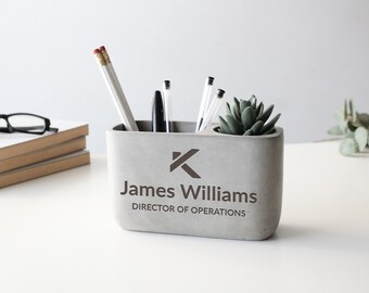 Personalized Concrete Pen Holder, Handmade Customized Desk Organizer, Home Office Decor, Desk Accessory