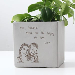 Personalized Handwriting Gift, Custom Photo Engraved Planter Pot, Handwritten Message Birthday Gifts, Unique Christmas Gifts For Teacher