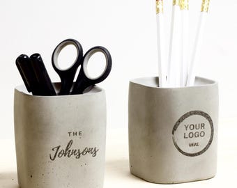 Personalized Pen Holder for Desk, Concrete Pencil Holder, Custom Stationery