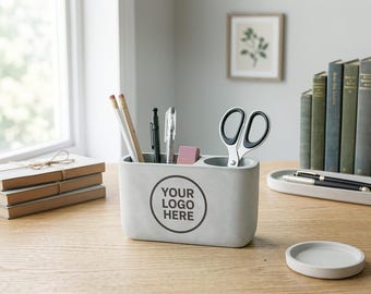 Personalized Engraved Desk Organizer, Custom Logo Concrete Pen Holder, Business Branding Decor, Office Desk Accessory