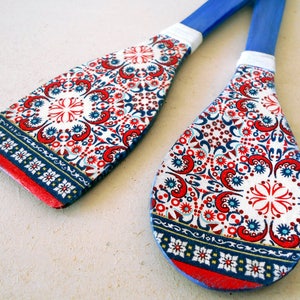 Ethnic Decor - Wooden Utensil Set - Kitchen Decor - Indigo Decor - Bohemian Decor - Small Gifts Women - Mexican Style - Kitchen Utensils