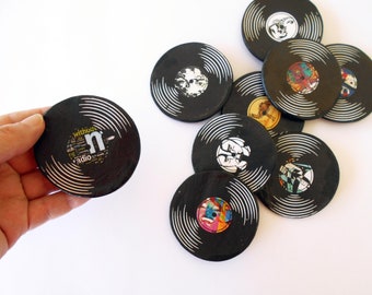 Miniature Custom Vinyl Record Discs, Fridge Magnets, Music lover Gift, Classic Rock Party Favors, Wedding Retro Theme Favors, Gift for him