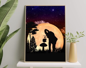 Elephant Wall Decor, Instand download, Digital file, New Home Decor, Moon Lovers Gift, Wild Animals, Best Friends Gift, Poster, Artwork