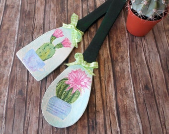 Cactus Wooden Spoons, Kitchen Decor, Wooden Utensil Set, Succulents Lover Gift, Plant Decorations, Gift for Mom, Gardener, Housewarming Gift