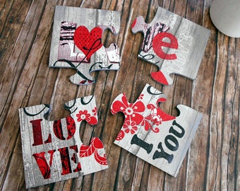 Personalized Puzzle - Rustic Coasters - Unique Coaster Set - Puzzle lover gift - Jigsaw Puzzle - I Love You - Anniversary Gift - Artfly