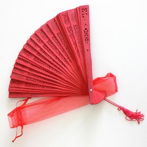 red handfan made of sandelwood image 2