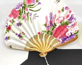 Fan, summery fan in Asian style, white-ground with a floral pattern