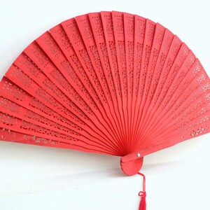 red handfan made of sandelwood image 4