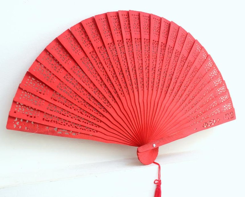 red handfan made of sandelwood image 4