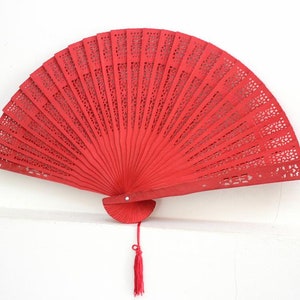 red handfan made of sandelwood image 3