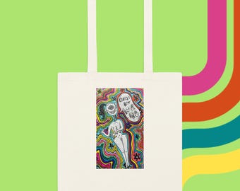 Classy But Weird Psychedelic Printed Cotton Tote Bag - Montreal Artist